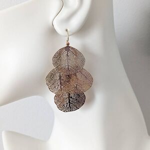 Gold Leaf Filagree Dangle Layered Earrings